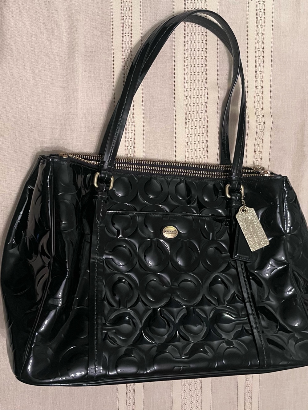 Coach Peyton Op Art Embossed Patent Double Zip Carryall